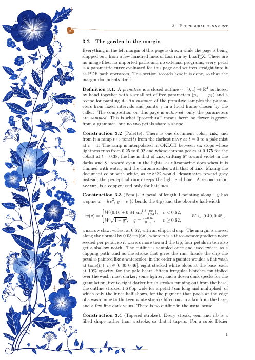 A document page with a blue floral border along its left and bottom margins